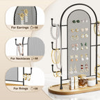 Jewelry Holder Organizer Earring Display - Stands Earring Storage Earring tree Hanger Jewelry Towers Rack with 6 Hooks 300 Stud Holes Wood Tray for Necklaces Bracelets Rings