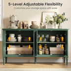 RoyalCraft 59" Buffet Cabinet with Storage, Vintage Sideboard with Adjustable Shelves & Carved Handle, Mid Century Modern Painted Credenza Coffee Bar for Kitchen, Dining Room, Forest Green