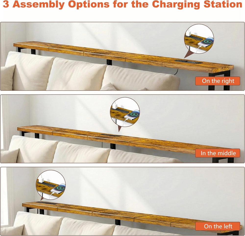 78" Narrow Sofa Table with Outlet (2 AC Outlets & 2 USB Ports), Behi...