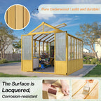 Jocisland 8x9.5x7.5 Ft Wooden Outdoor Storage Shed, Pre-Assembled Cedar Frame, Outdoor Shed with Lockable Door, Adjustable Roof Vents, Polycarbonate Panels for Outdoor, Garden, Backyard