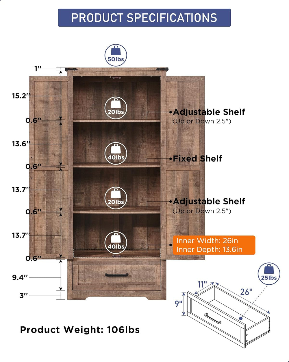 Farmhouse Kitchen Pantry Cabinet - 72" Tall Wood Kitchen Storage Cabinet...