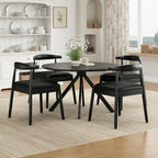 Farini Mid Century Modern Dining Chairs Set of 4, Solid Wood Frame Kitchen Chairs with PU Leather Upholstered Seat for Dining Room & Breakfast Nook,Black-Black