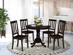 East West Furniture ANTI5-CAP-W 5 Piece Dinette Set for 4 Includes a Round Kitchen Table with Pedestal and 4 Dining Chairs, 36x36 Inch, Cappuccino