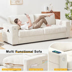 Hanherry 89" Sofa for Living Room, Modern Comfy Sofa with Medium Firm Seat Cushion, Removable Cover,Wide Armrest,USB/Type-C Port,Chenille Fabric Couches for Small Space,Apartment
