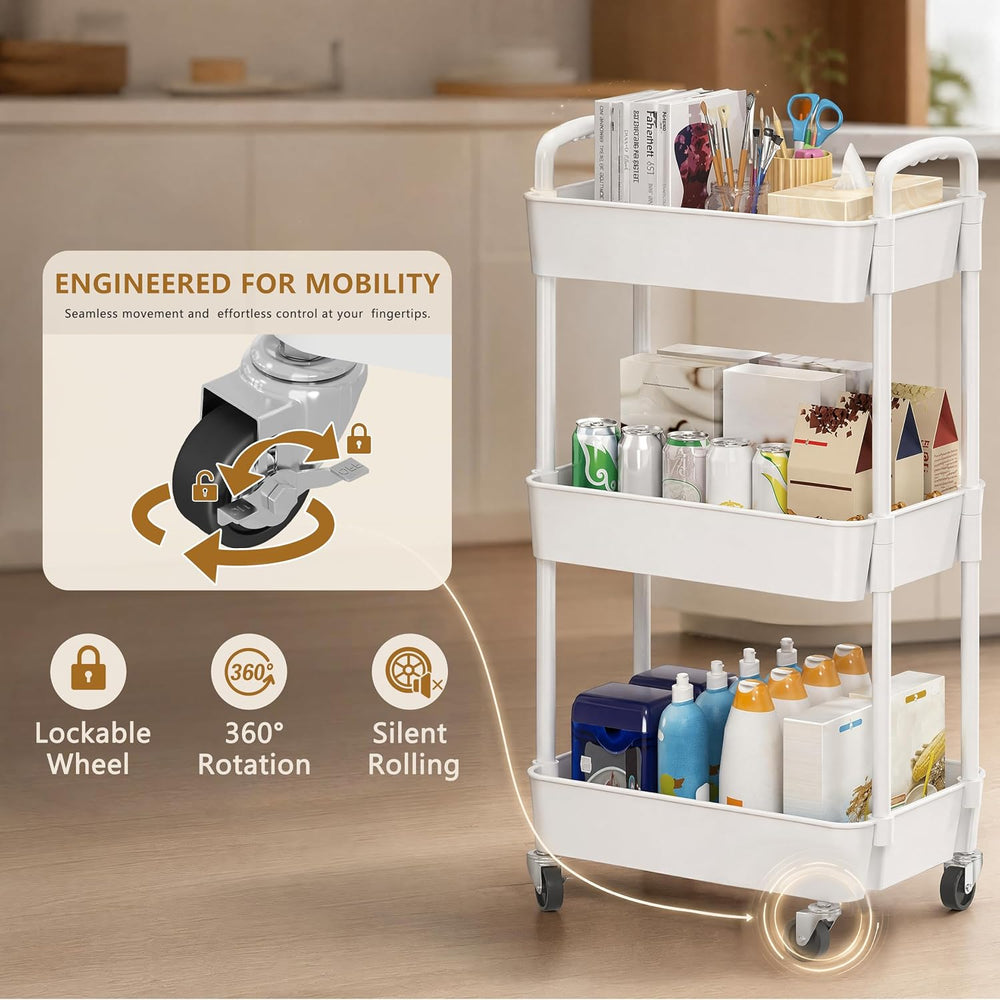 Laiensia 3-Tier Rolling Cart with Wheels,Multifunction Utility Storage Carts,...