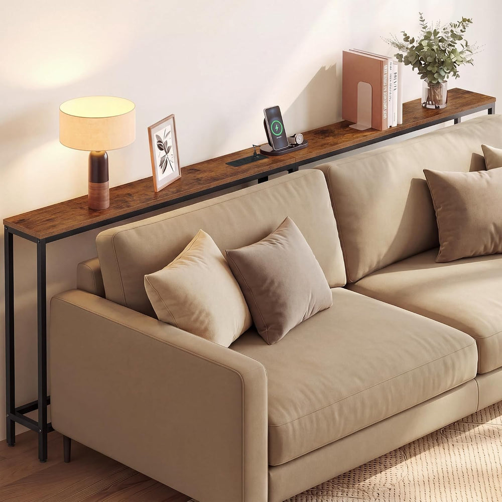 VASAGLE Narrow Console Table with Power Outlet, Behind Couch Sofa Tables, Eas...