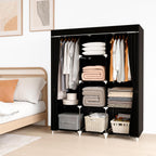 Portable Closet, 51 Inch Wardrobe Closet for Hanging Clothes with 2 Hanging Rods, 8 Storage Organizer Shelves for Bedroom, Durable and Easy to Assemble, Black