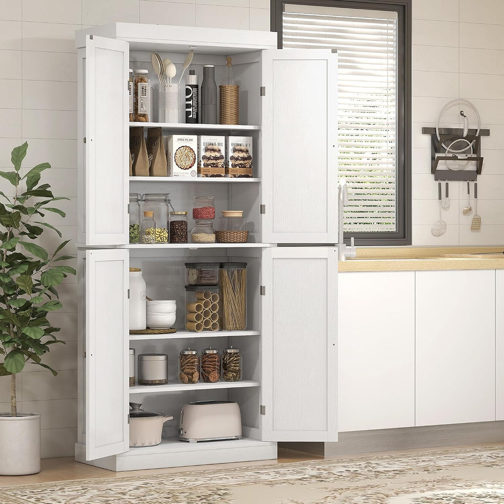 72" Tall Kitchen Pantry Storage Cabinet, 4-Door Freestanding Buffet with...