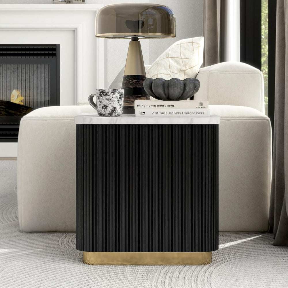 Furniture of America Beryl Modern Square White Genuine Marble Top End Table w...