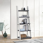 roomfitters 5-Tier Shelves, Modern A-Frame Ladder Bookshelf, Wooden Leaning Decorative Storage Display Rack, Grey and White