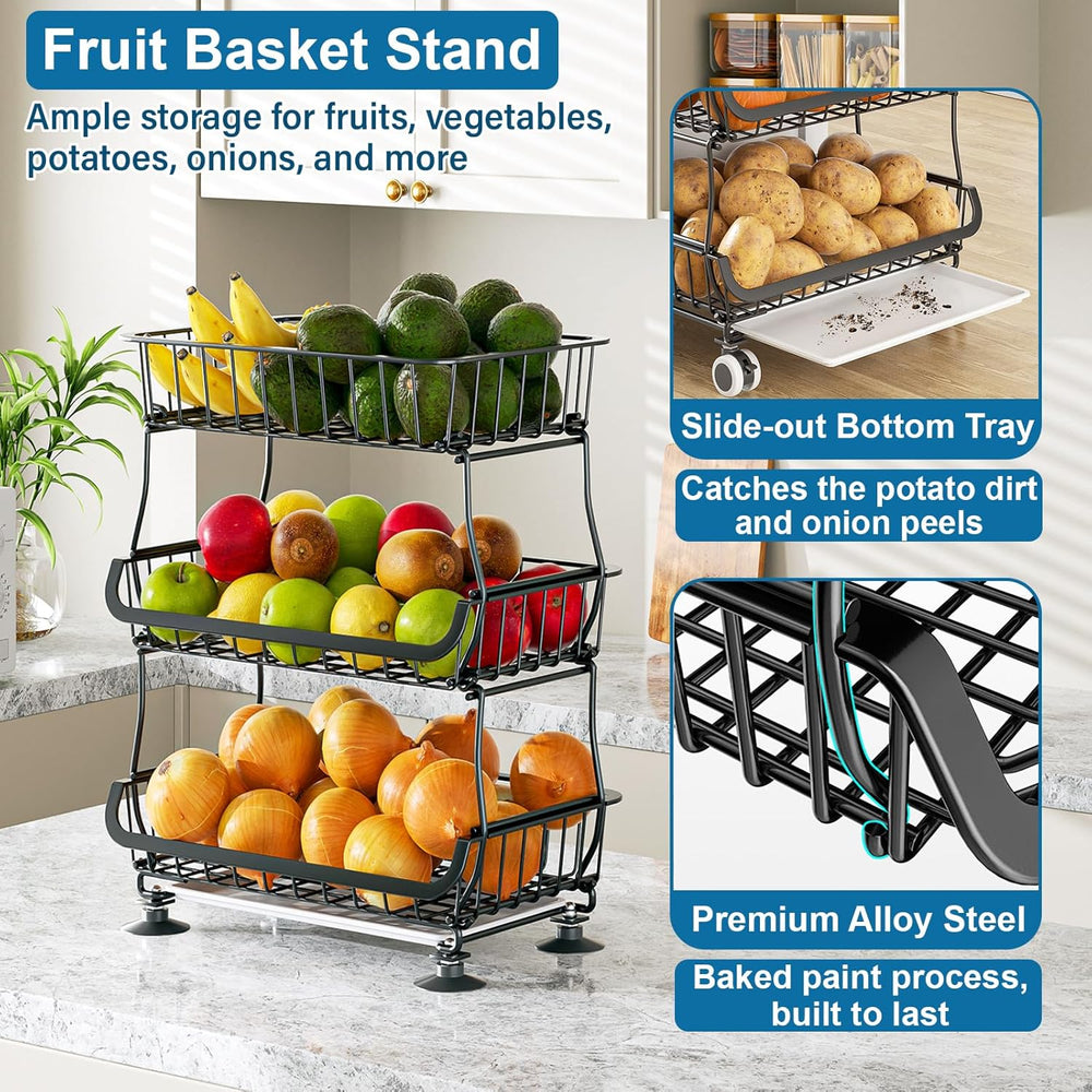 OKZEST 3-Tier Rolling Pantry Floor Organizer and Storage Cart with Wheels, St...