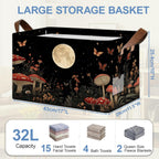 Mushroom Moon Storage Baskets,Butterfly Plants Foldable Organizer Bin with Handles for Home Living Room Bedroom Closet Box 17x11.5x10Inch