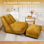Cvortll Bean Bag Chair with Ottoman, Comfy Bean Bag Sofa with Memory Foam, Lazy BeanBag Sofa with Footstool, Fireside Bean Bag Couch for Living Room, Bedroom, Apartment (Yellow)