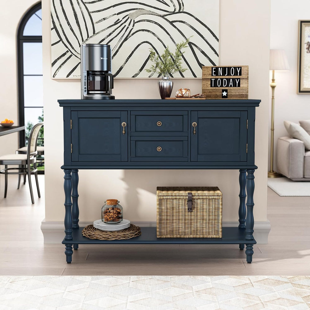 ARTPOWER Console Table with 2 Drawers, Retro Entryway Table with 2 Door | Sol...