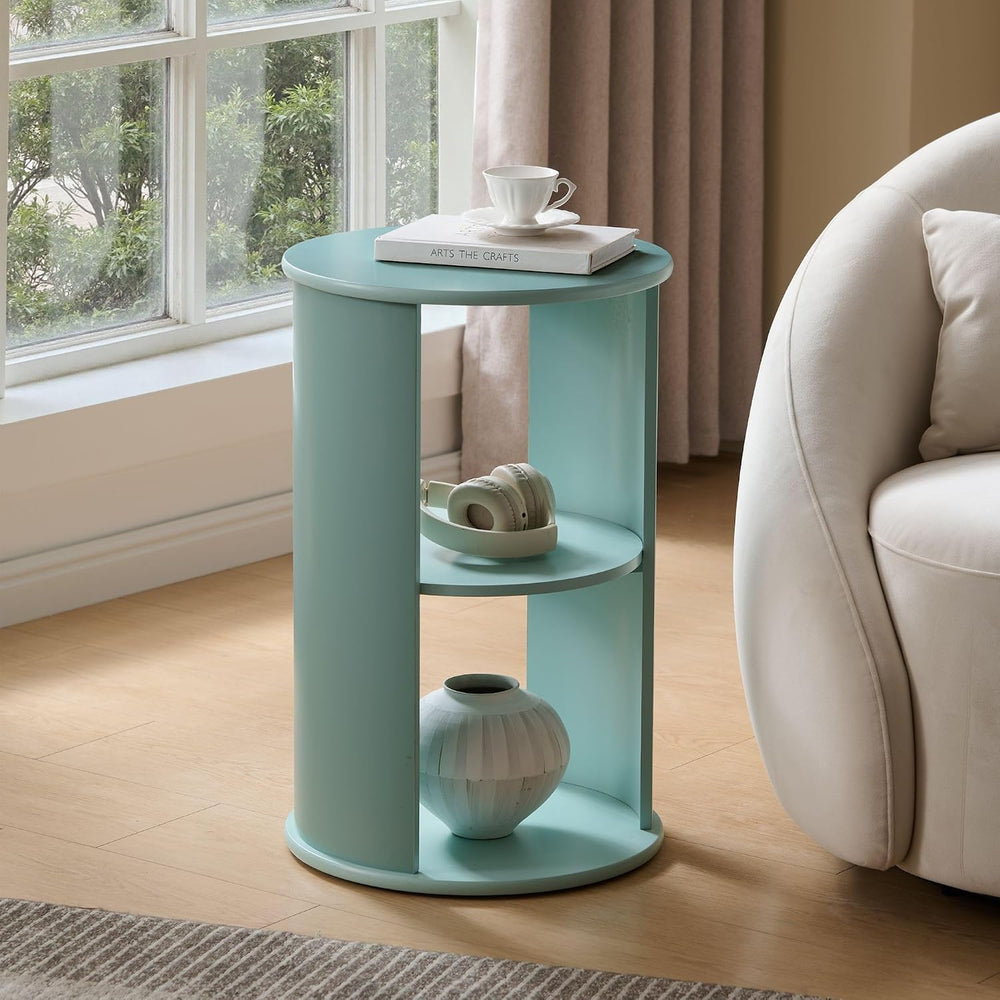 Kings Brand Furniture Round 3-Tier Accent Side Table with Storage Shelves, Wo...