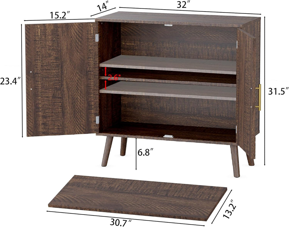Sideboard Buffet Cabinet with Storage, Elegant Wood Accent Cabinet with Line ...