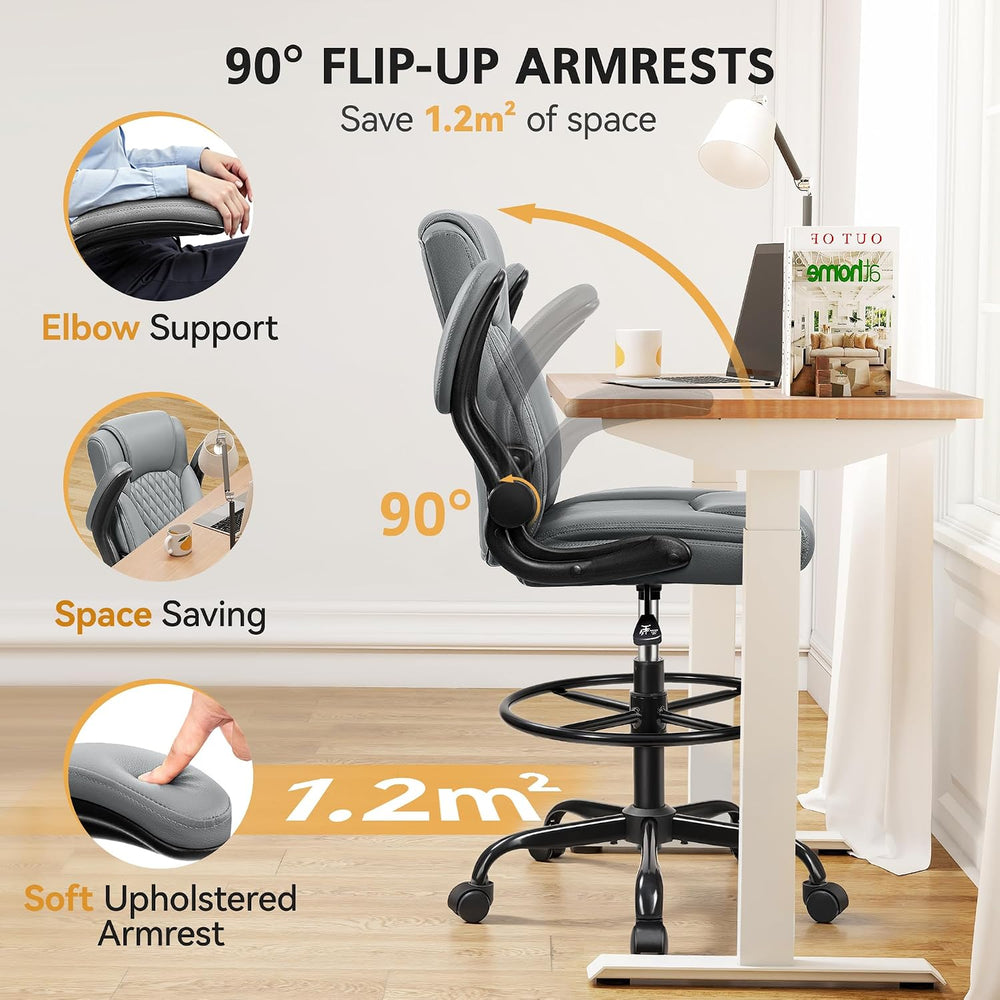 Drafting Chair, Tall Office Chair for Standing Desk, High Executive Leather E...