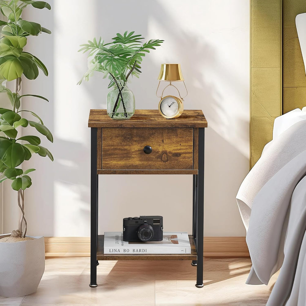 VECELO Nightstand,Modern Bedside End Table, Night Stand with Drawer and Stora...