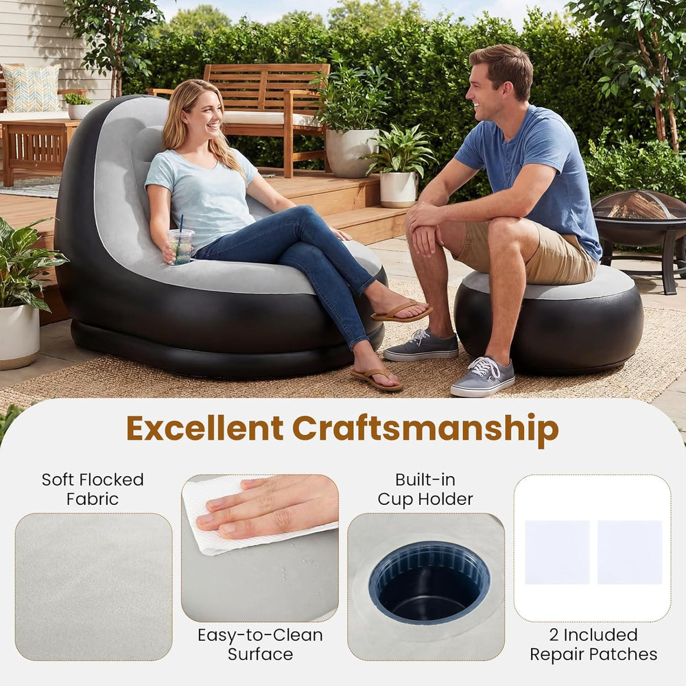DORTALA Inflatable Chair with Ottoman, Portable Blow Up Single Air Sofa with ...