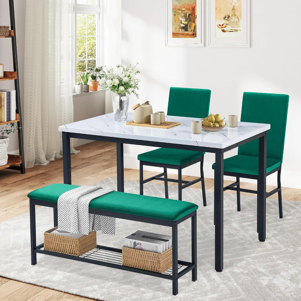 Dining Table Set for 4, 47.2" Faux Marble Kitchen Table Set with Upholst...
