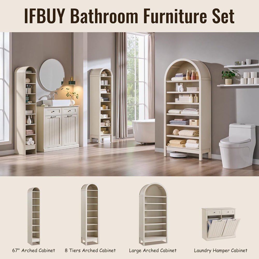 IFBUY 71" Tall Arched Bathroom Storage Cabinet, 8-Tier Modern Farmhouse ...