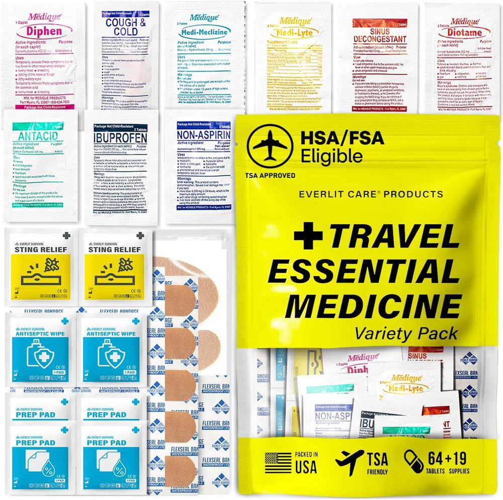 EVERLIT CARE Travel Essential Medicine First Aid Kit I Bonus Medical Supplies...