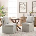 VKNOW Upholstered Dining Chairs, Modern Kitchen Chairs with Storage, Linen Armchair Dining Room Chairs for Kitchen Room (Light Grey, Set of 2)