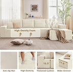 135" Cloud Sectional Couch with L-Shape Chaise, Modern Modular Comfy Sofa Chaise Longue, Upholstered Corduroy Couches Sleeper with Deep Seat for Living Room Bedroom, No Assembly Required, White