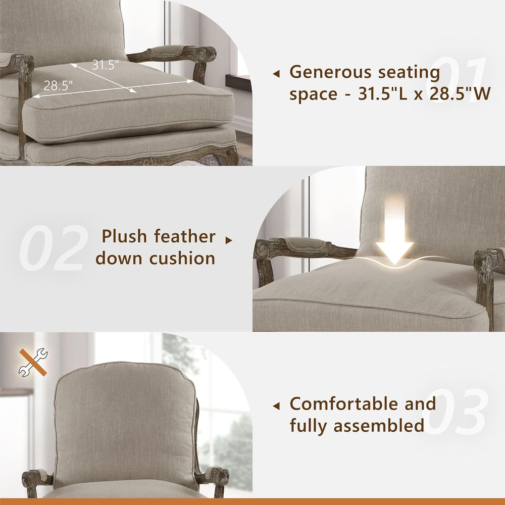 Lexicon French Country Wood Accent Chair, Carved Frame, Neutral | Living Room...
