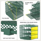 Desk File Organizer and Accessories, 4-Tier Paper Organizer with Vertical File Holder, Office Desk Accessories & Workspace Organizers and Storage for Office Supplies (Green)