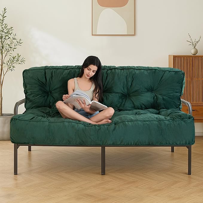 MAXYOYO 8" Futon Mattress, Queen Size Extra Thick Futons Sofa Couch Bed for Adults, Velvet Floor Mattress Shredded Foam Filling (Frame Not Included)