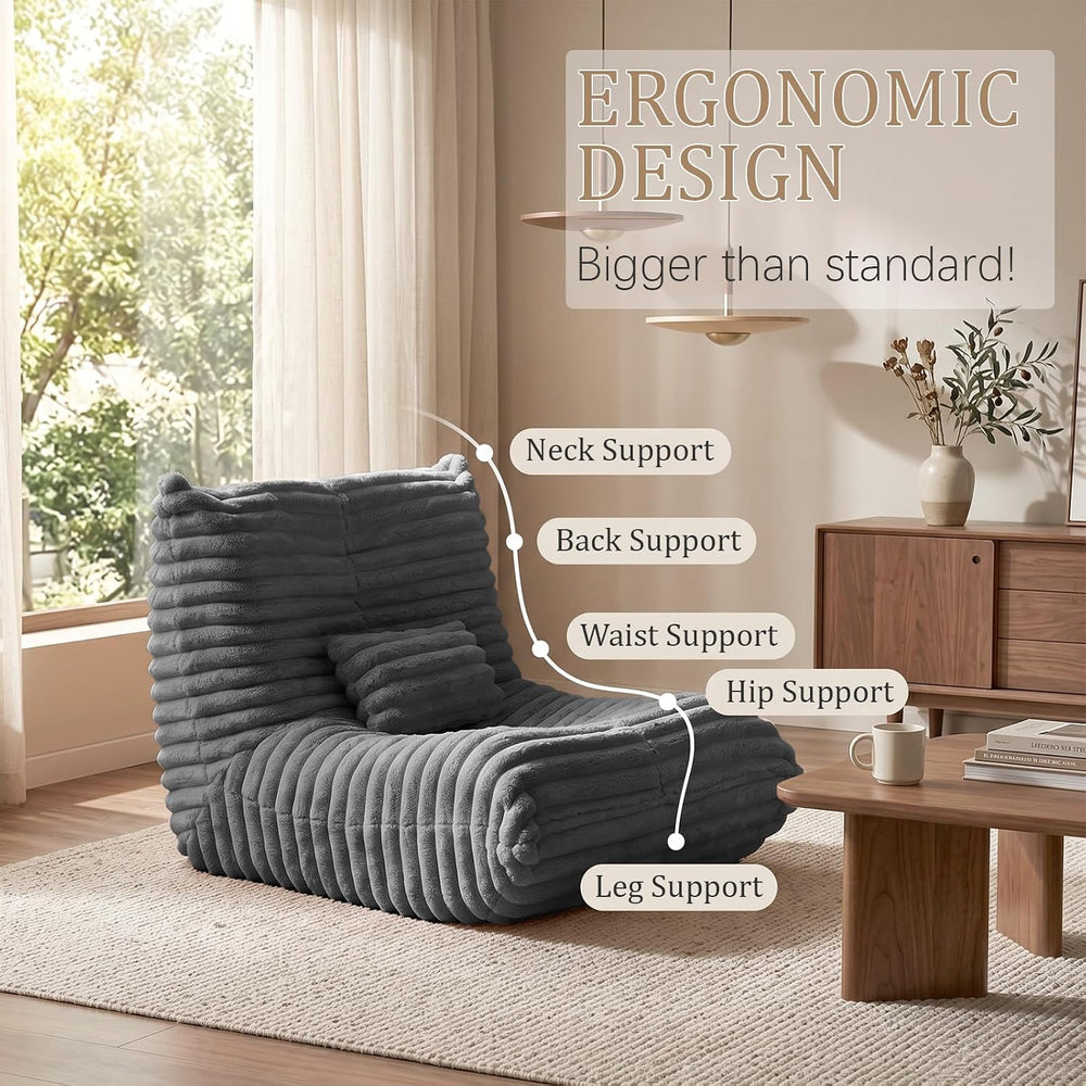 Bean Bag Chair for Adults, Giant Memory Foam Floor Sofa with Lumbar Pillow, O...