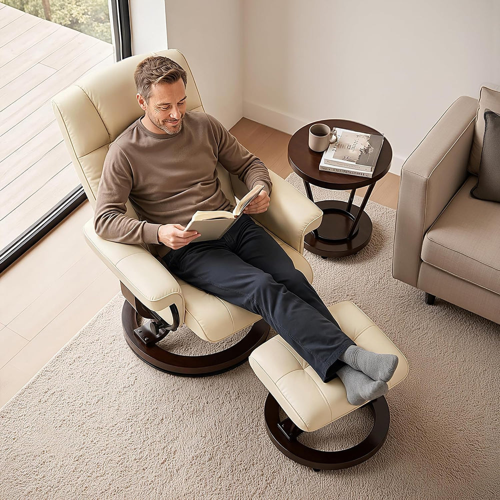 MCombo Manual Swivel Recliner with Ottoman, Faux Leather 9019