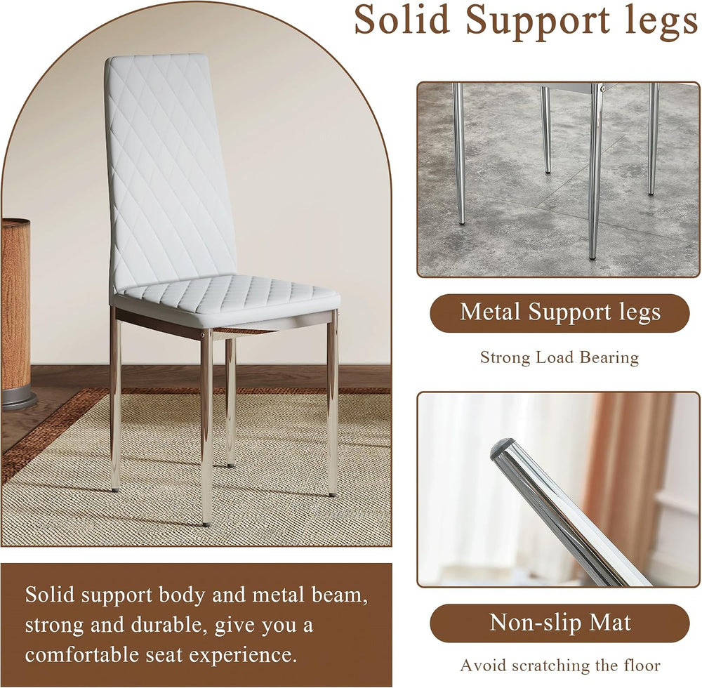 Dining Chairs Set of 6, Gray PU Leather, High Back, Silver Legs | Modern upho...