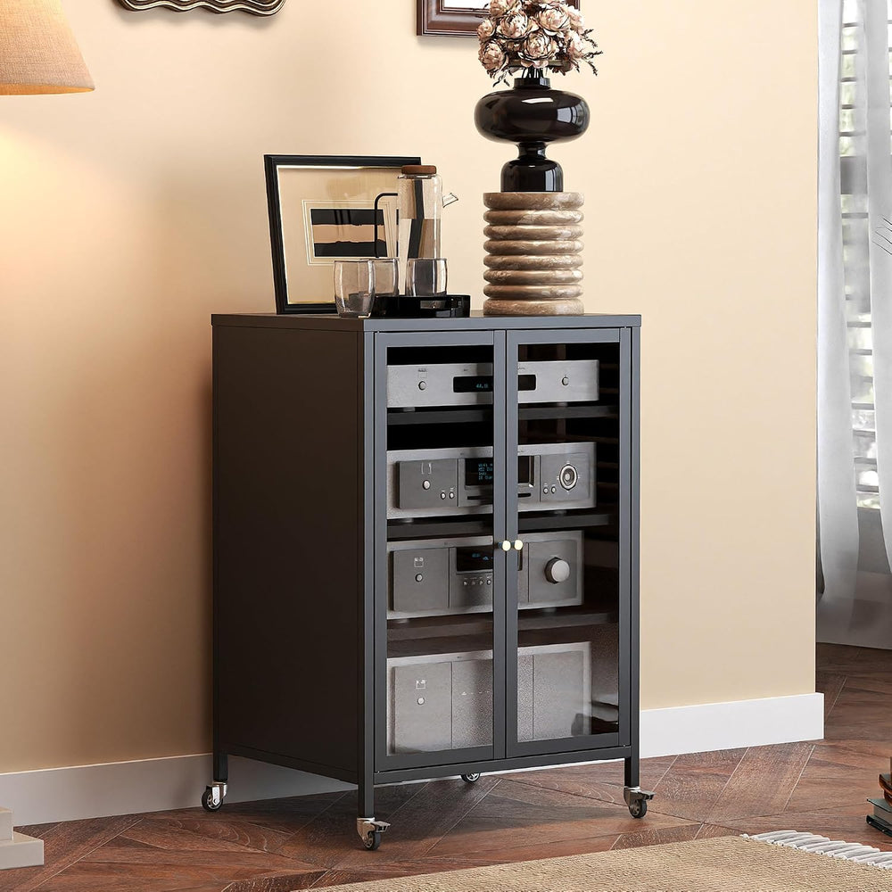 Heavy Duty 4-Tier Media Cabinet, Audio-Video Media Stand with Tempered Glass ...