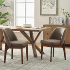 VKNOW Modern Dining Chairs Set of 6, Faux Leather Kitchen Chairs with Wood Legs, Upholstered Side Chair for Kitchen Dining Room, Dark Brown