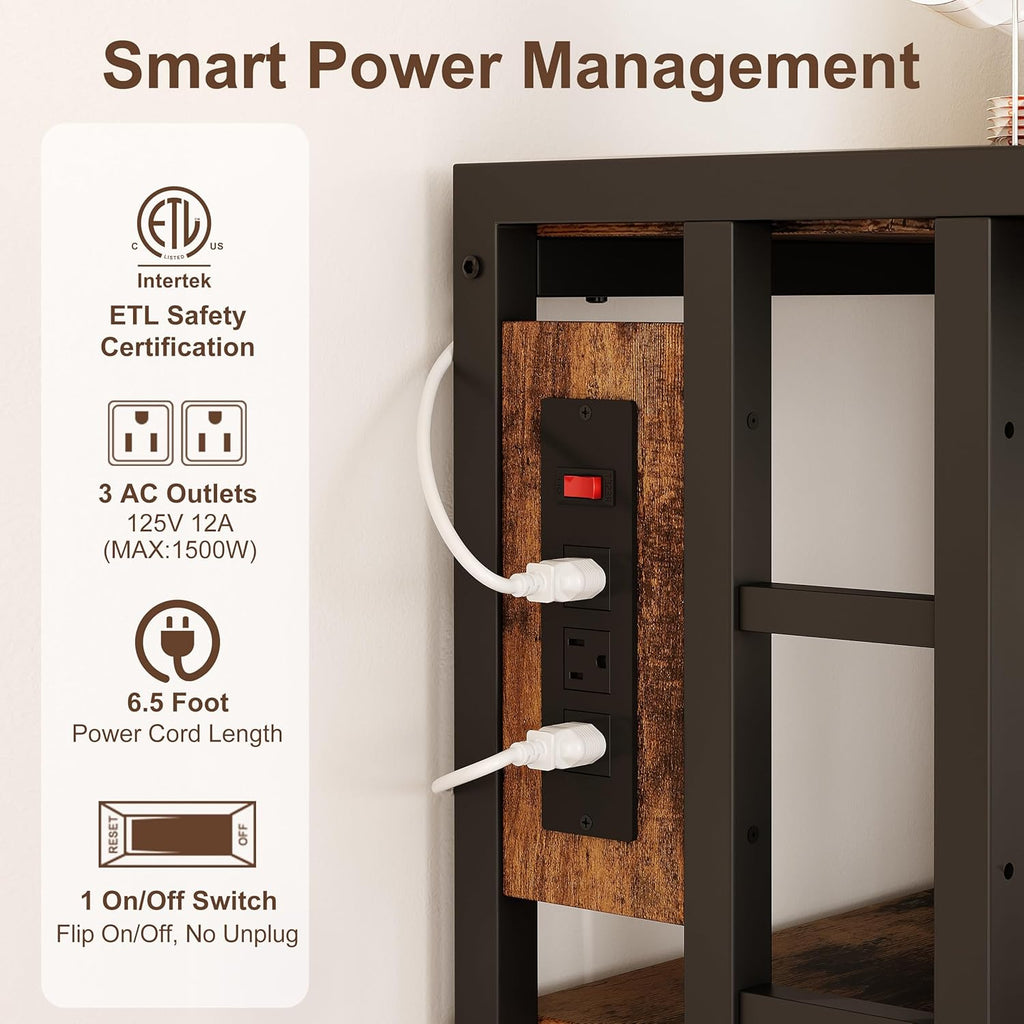 Mini Fridge Stand Coffee Bar Cabinet Station With Small Refrigerator Insert Storage Space, Shelf Organizer For Dorm Microwave To Sit On, Baker Rack With Power Outlet, Big Table To Go Over Hide Fridge