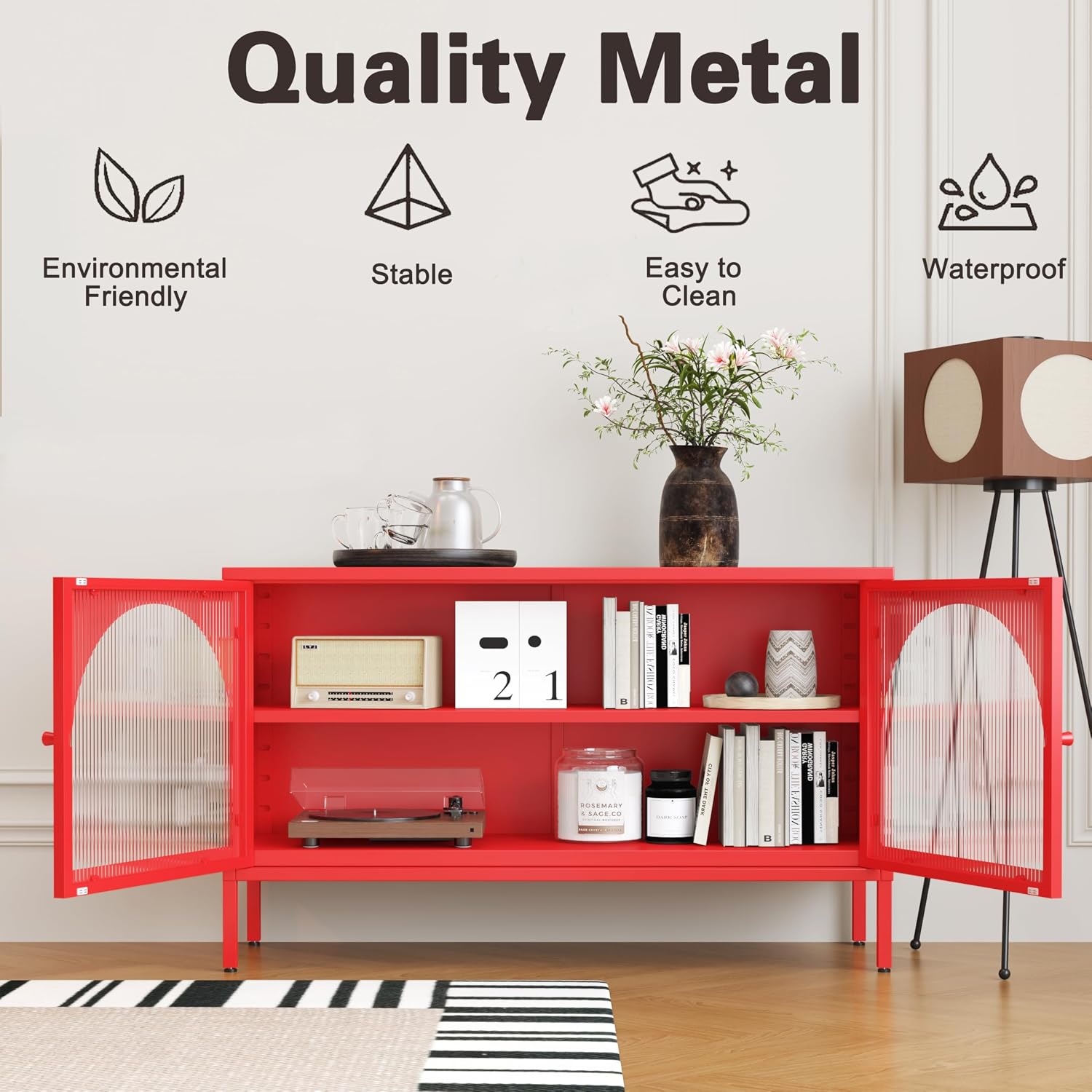 Metal Storage Cabinet with Doors and Shelves,2 Door TV Stand,Accent Cabinet，Metal Locker&Sideboard Buffet Cabinet&Bookshelf&Cupboard for Home,Office,Living Room