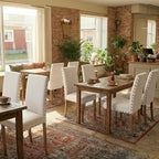 Upholstered Dining Chair Modern Stylish Parsons Kitchen Diner High Back with Bronze Nailhead Trim & Wood Legs, Set of 2, Beige