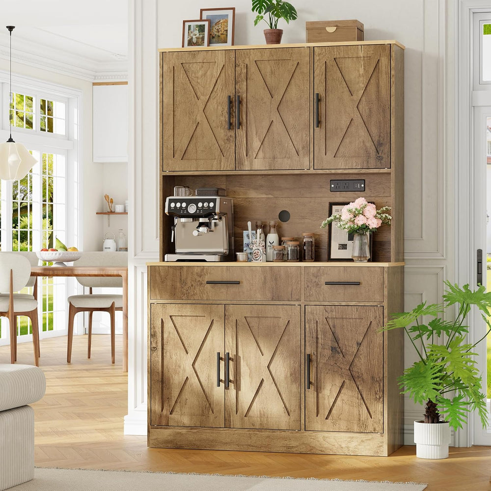 Vongrasig Farmhouse Pantry Cabinet with Charging Station, Tall Kitchen Pantry...