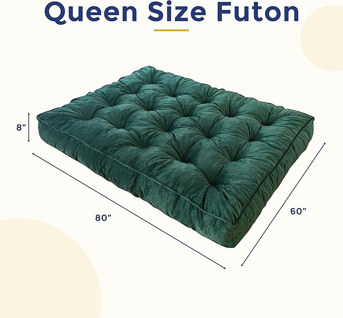 MAXYOYO 8" Futon Mattress, Queen Size Extra Thick Futons Sofa Couch Bed for Adults, Velvet Floor Mattress Shredded Foam Filling (Frame Not Included)