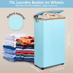 efluky Laundry Basket with Wheels, Tall Rolling Laundry Hamper with Lid and Removable Bag, Aesthetic Dirty Clothes Hamper on Wheels for Laundry Room, Bedroom, Dorm and Bathroom, 75L Glacier Blue