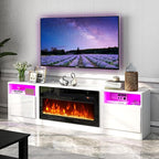 oneinmil 80” TV Stand with 36” Electric Fireplace, Large Modern Media Entertainment Center with Storage Cabinet and 12 Colors LED Lights for TVs Up to 90", White+Black