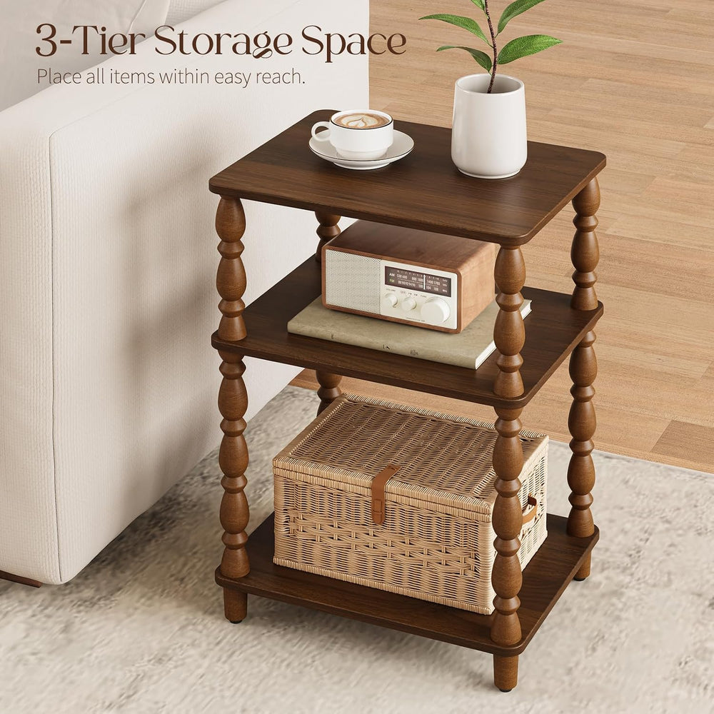Yoobure Small Side Table - Walnut End Tables Living Room with Spindle Legs