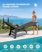 KINGYES HDPE Lounge Chair Outdoor Set of 2, All Weather Pool Lounger | 5 Position Adjustable Backrest Patio Chaise Lounge with Cup Holder for Outside, Gray