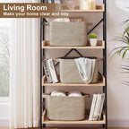 Storage Basket for Organizing, Woven Baskets for Storage, Rectangle Decorative Baskets for Shleves, Closet, Toys, Books, Nursery Organizer Bins - Pack of 3 (Brown, 13"x9.85"x8.7")