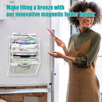 5-Tier Magnetic File Organizer, No Drilling Installation, White Magnetic Paper Holder, Magazine Rack for Refrigerator and File Cabinets