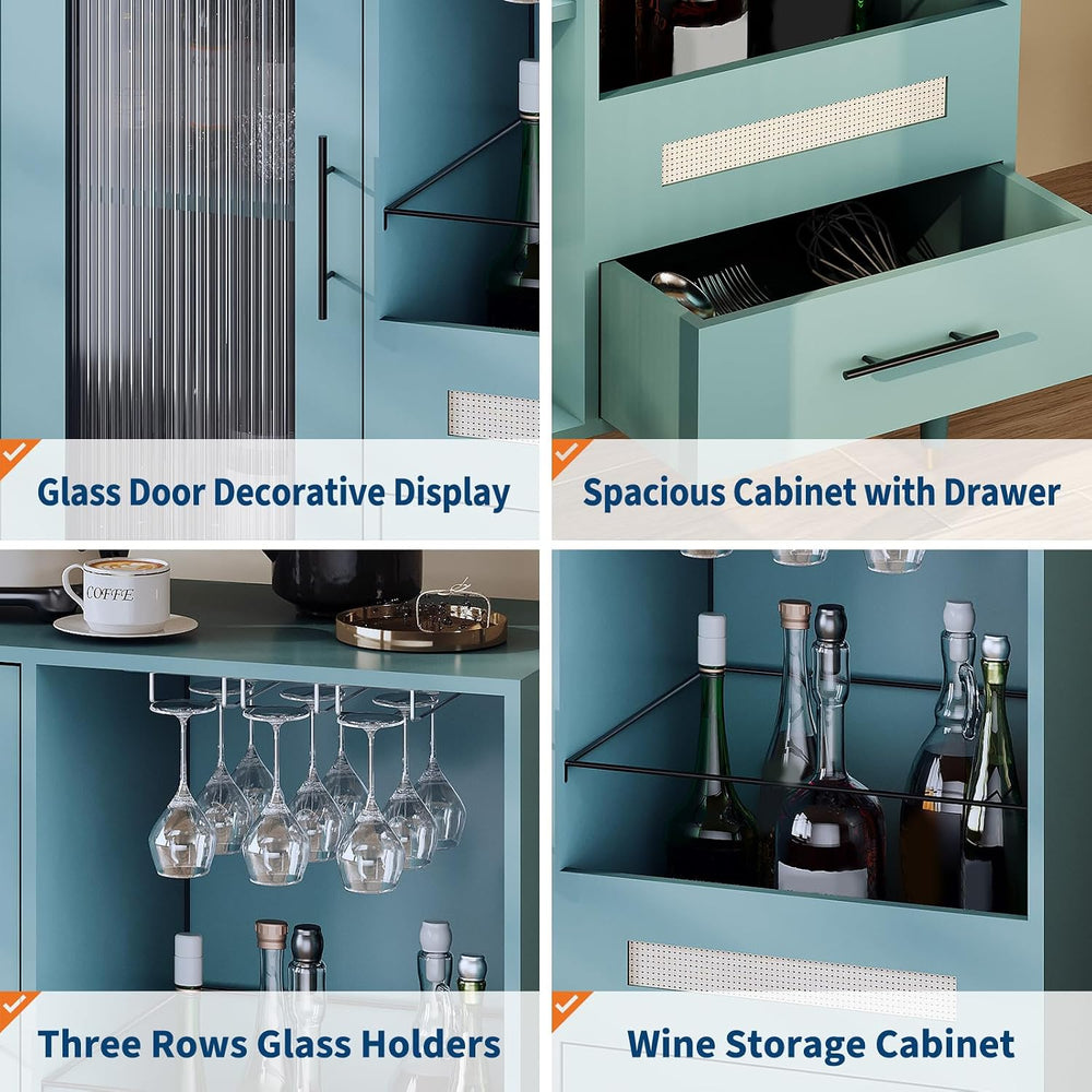 Modern Wine Bar Cabinet with Tempered Glass Door – Wine Rack, Drawers & A...