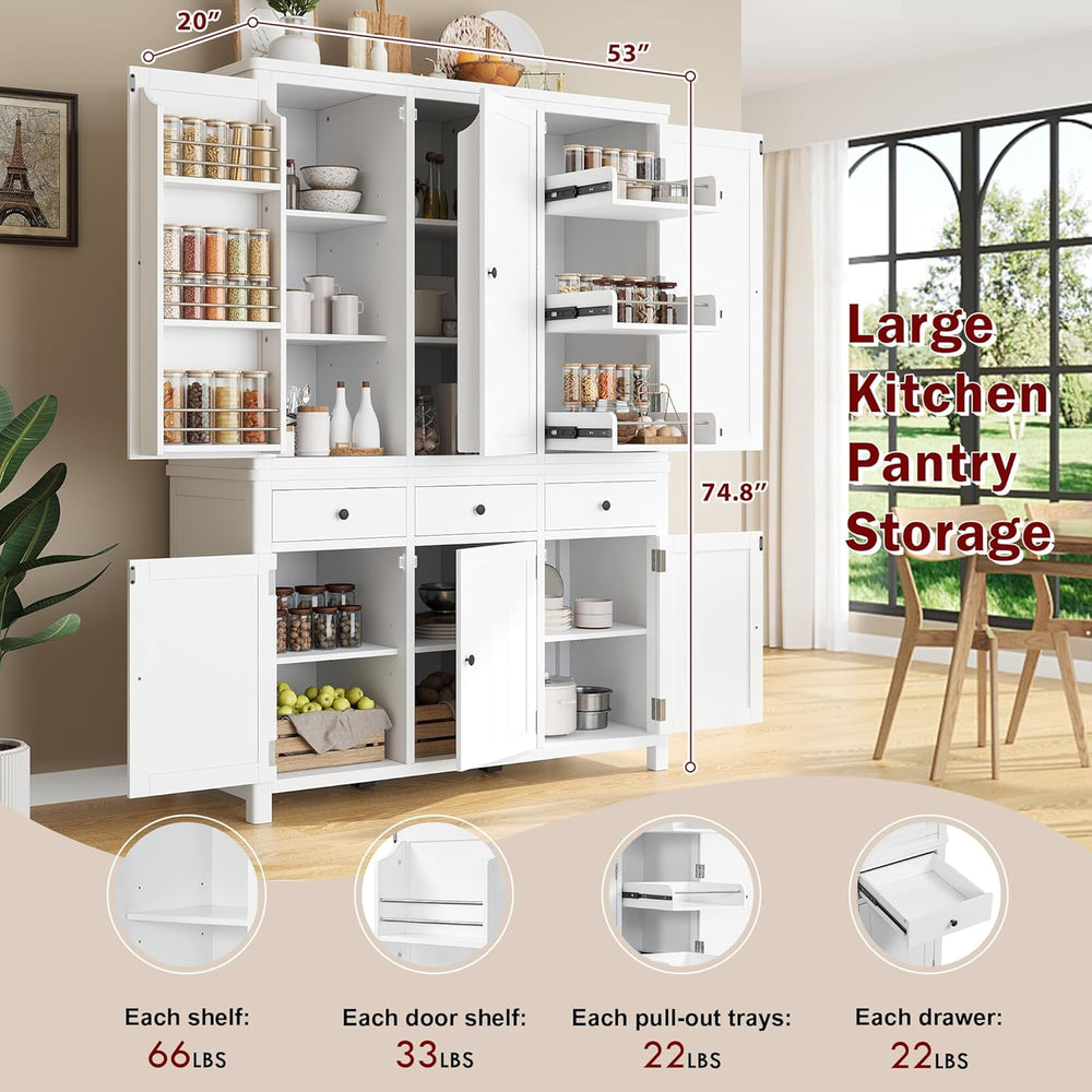 Farmhouse 74.8''H High Freestanding Kitchen Pantry,Large Cupboard Sto...