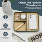 Nordik Leather Valet Tray - Medium EDC Tray - Moss Green (9.5 x 7.9 in) | Premium Vegan Leather with Two-Toned Design, Includes Four Compartments, Giftable, Catchall Tray for Keys Watch and Jewellery